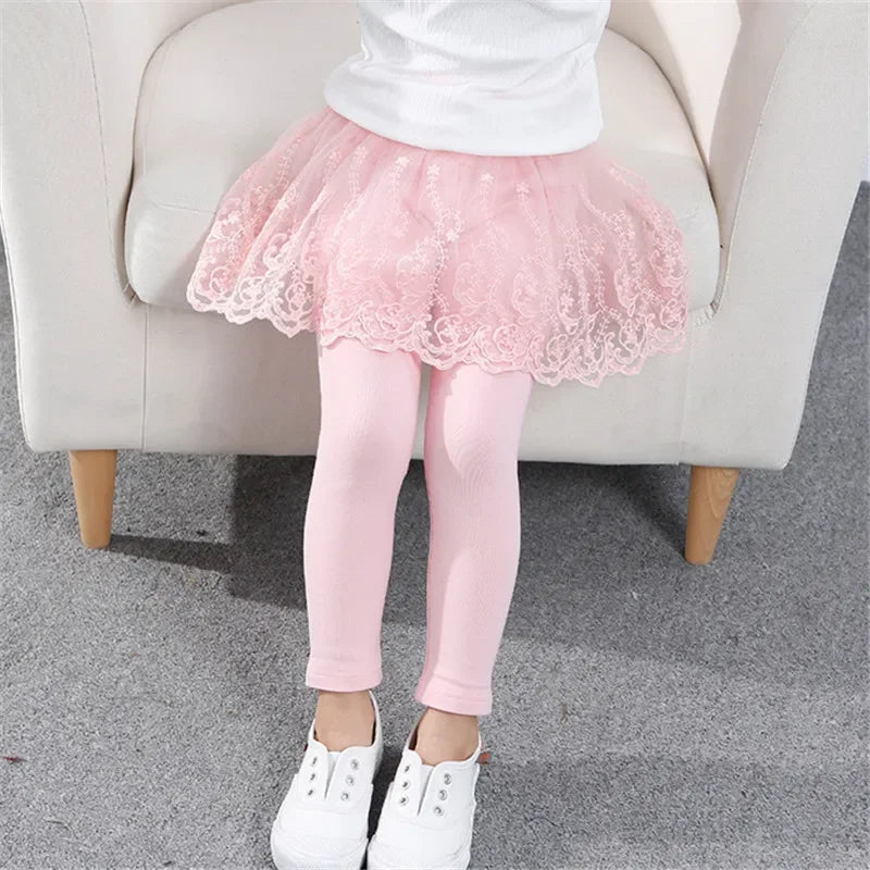 New Cotton Baby Girls Leggings Lace Princess Skirt-pants Spring Autumn Children Slim Skirt Trousers for 2-7 Years Kids Clothes