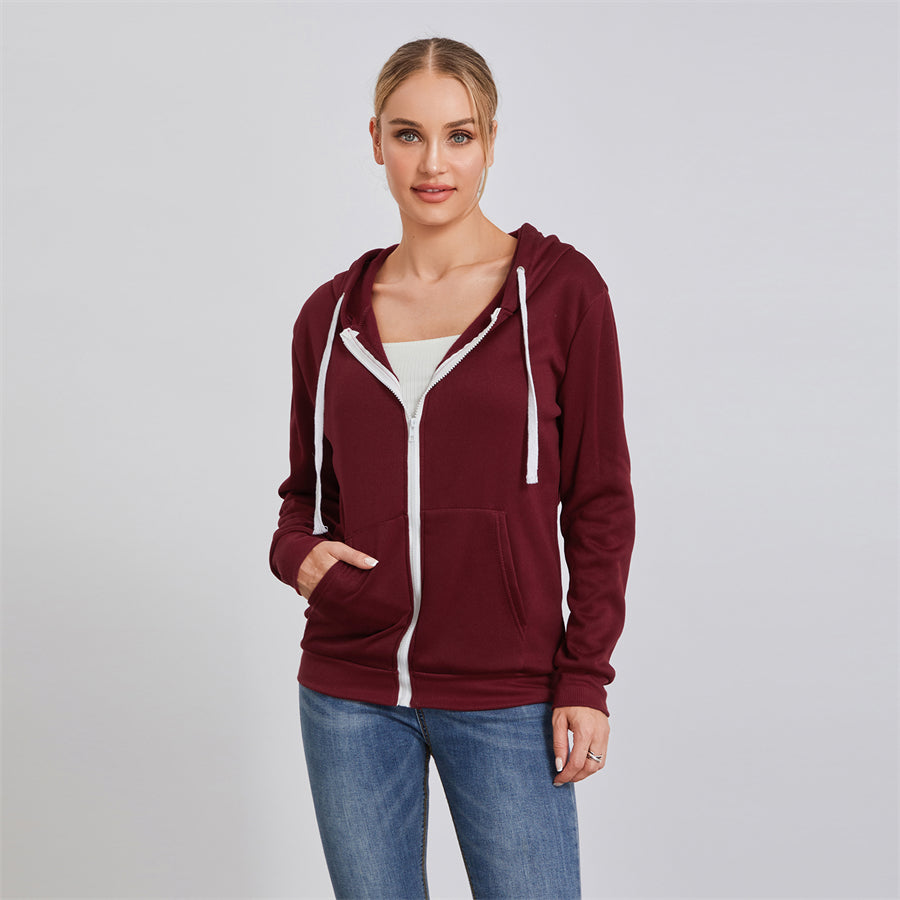 wsevypo Autumn Casual Sporty Hoodies Women's Long Sleeve Zip-up Hooded Sweatshirts with Front Pockets Street Workout Outwear
