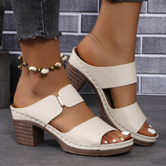 PU Leather Block Heel Sandals - Jess Deals