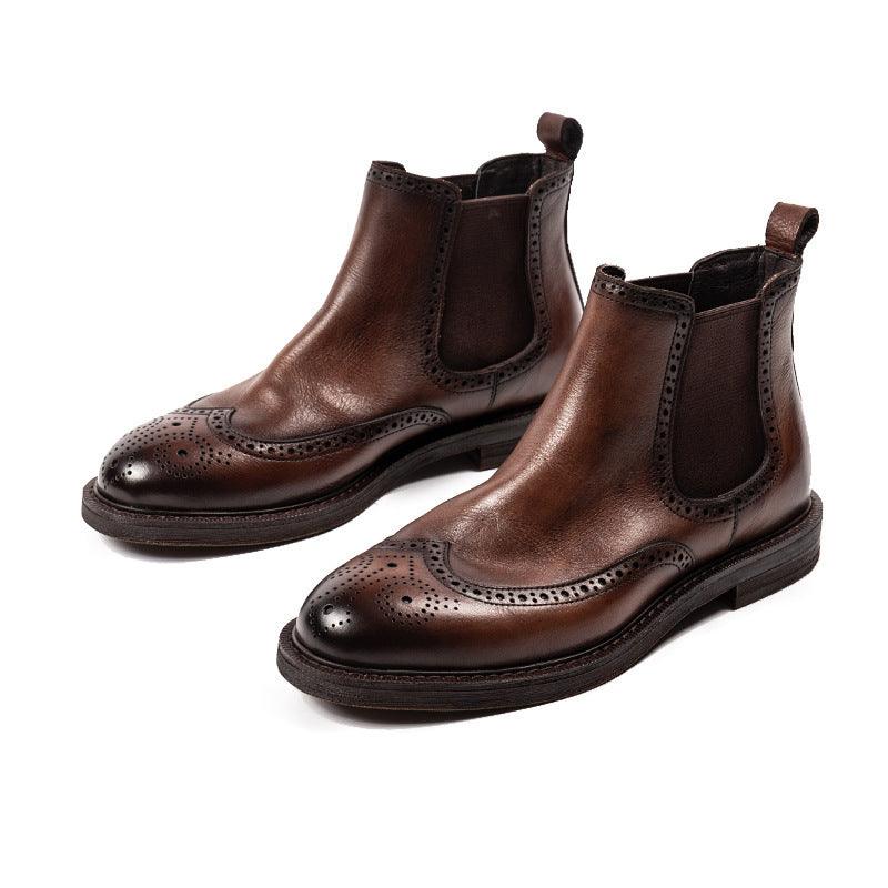 New Chelsea Boots Brogue Carved Leather Shoes For Men - Jess Deals