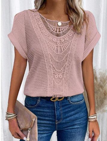 Summer Hollow Out Short-sleeved T-shirt Women's Clothing - Jess Deals