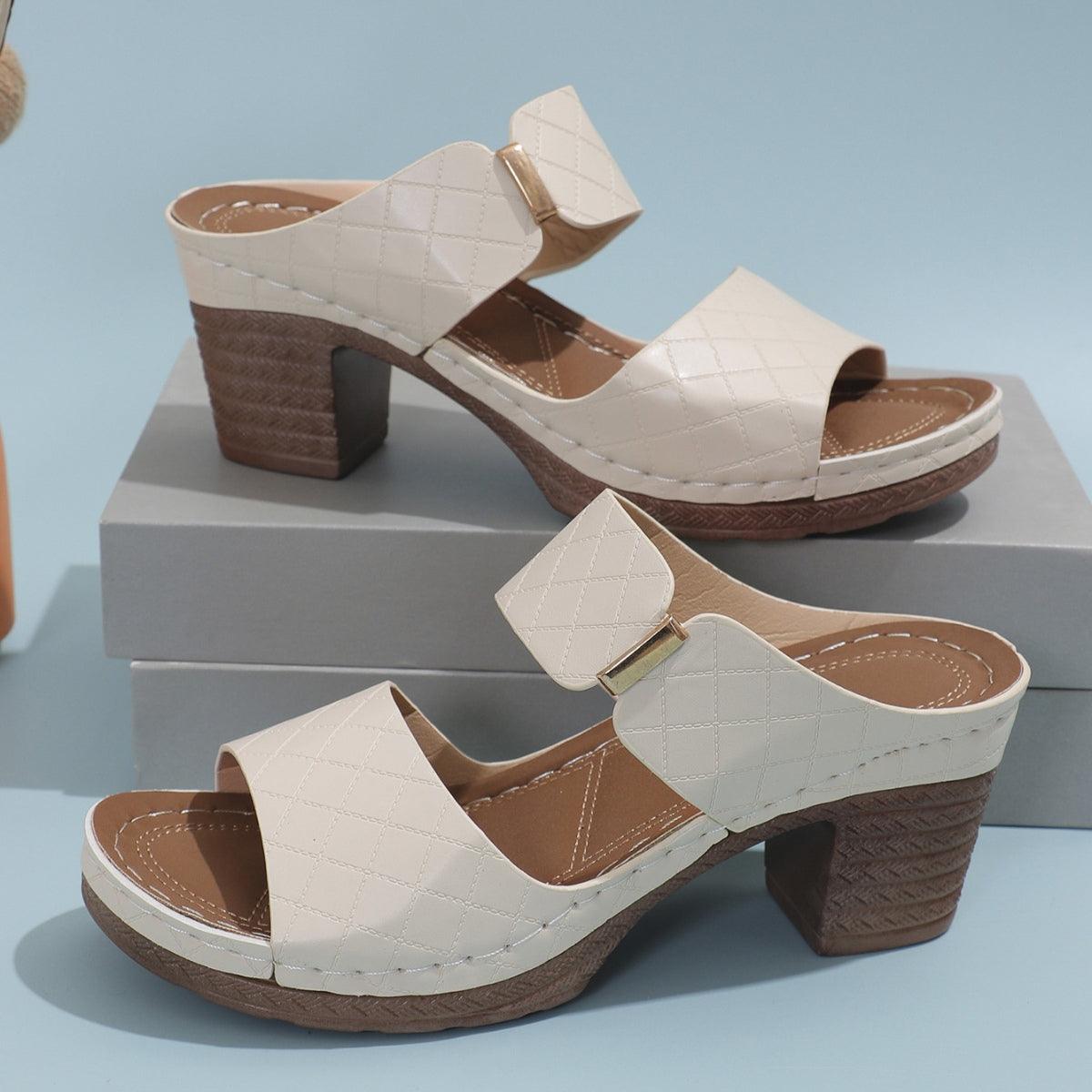 PU Leather Block Heel Sandals - Jess Deals