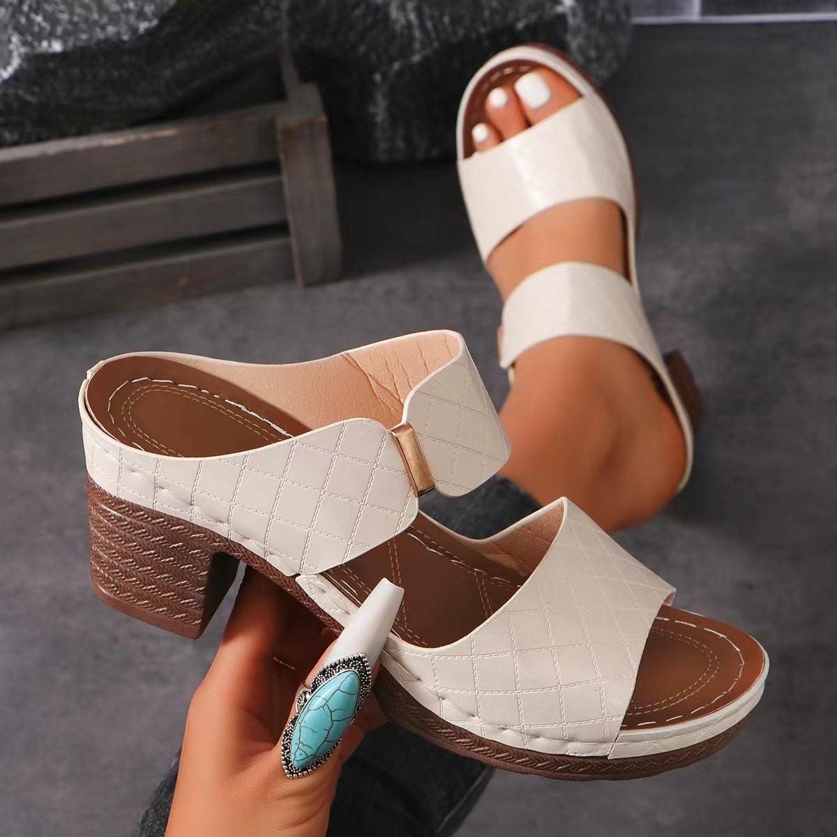 PU Leather Block Heel Sandals - Jess Deals