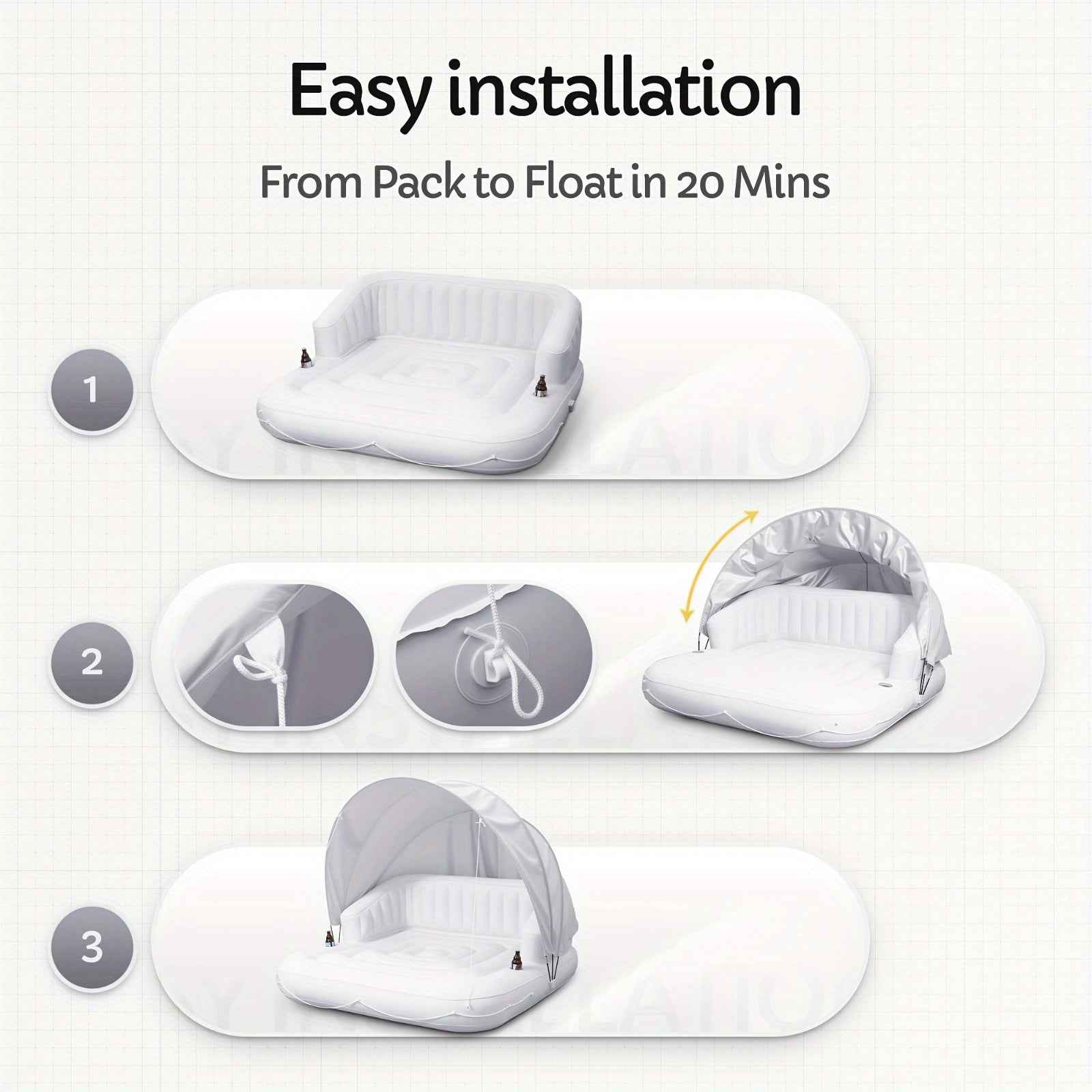 Large 70-Inch Inflatable Pool Float For 2 Adults - Detachable Sun Canopy & Dual Cup Holders - Beach/Pool Lounger Raft