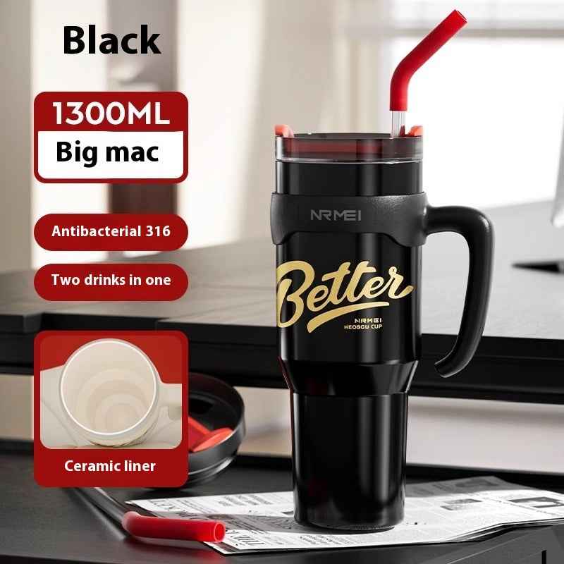 Big Mac Thermos Large Capacity Water Cup Stainless Steel Car Office Tea Straw Kettle Ice Mug Men