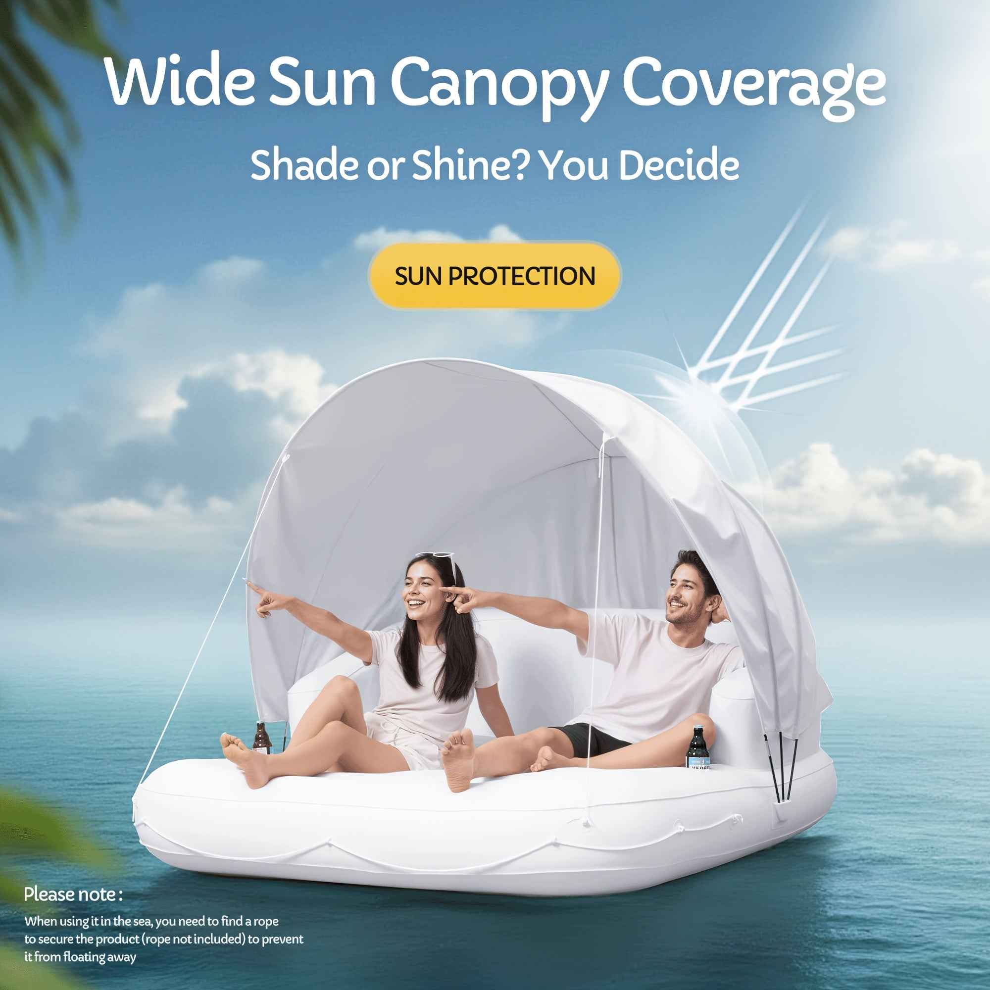 Large 70-Inch Inflatable Pool Float For 2 Adults - Detachable Sun Canopy & Dual Cup Holders - Beach/Pool Lounger Raft