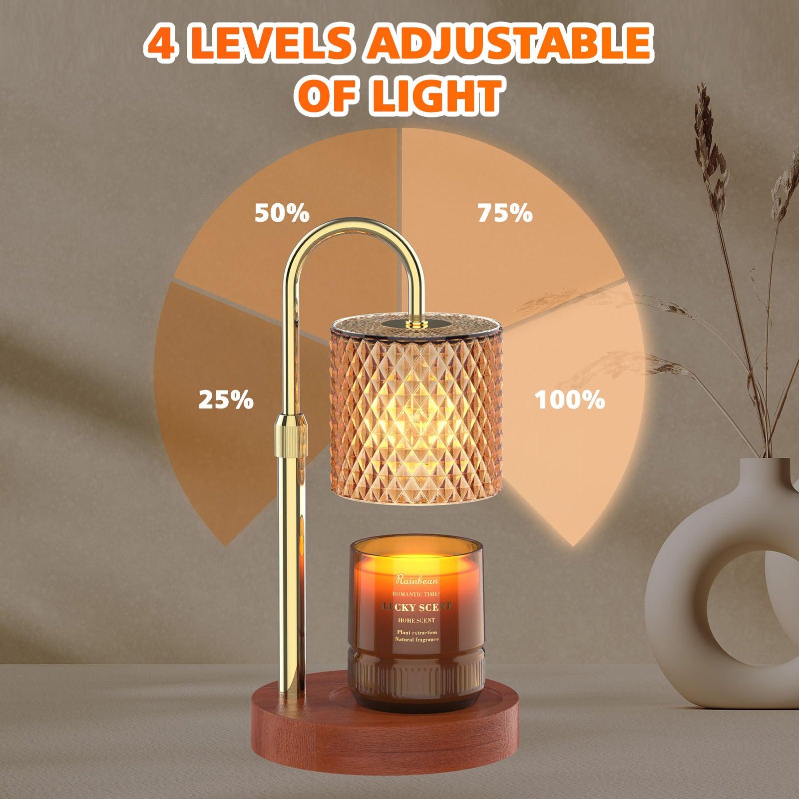 RAINBEAN Candle Warmer Lamp, Adjustable Height Electric Candle Warmer With Timer And Dimmer Vintage Wax Warmer Light For Jar Candles Home Decor Gifts Amber Glass & Walnut Wood - Jess Deals