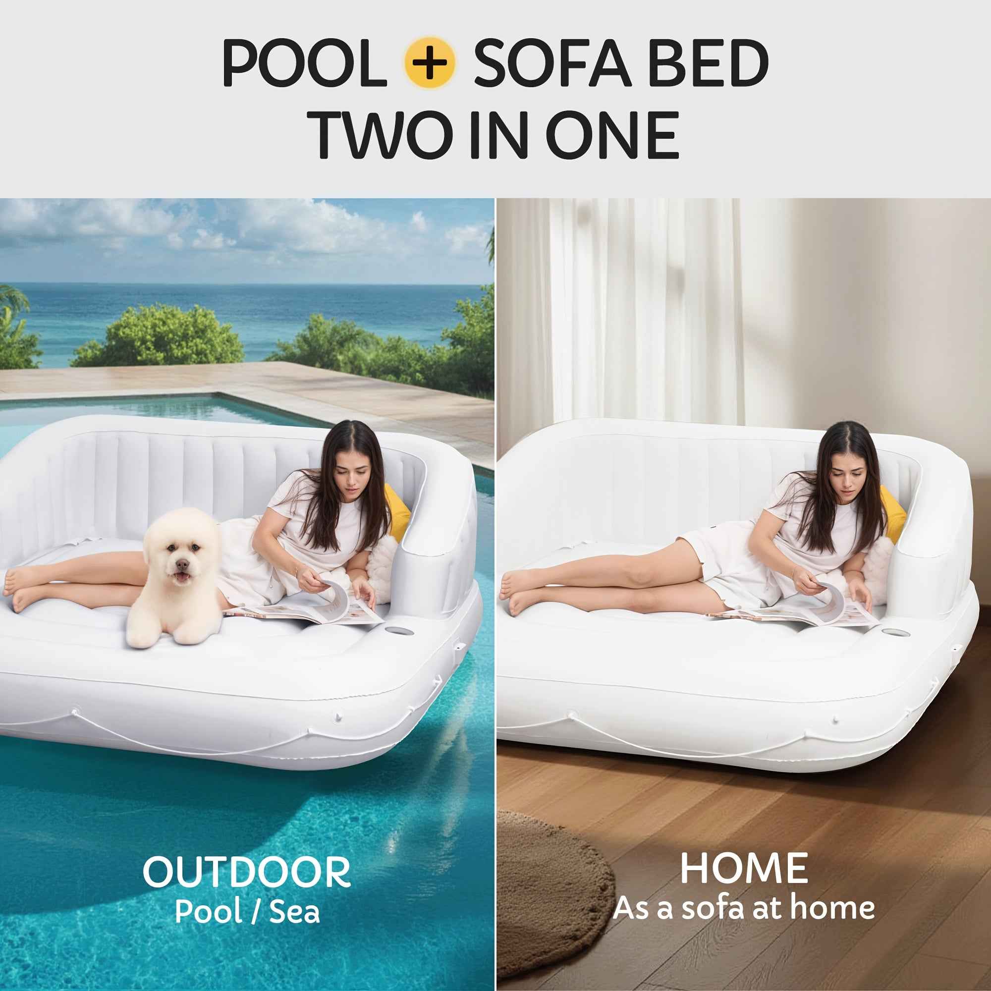Large 70-Inch Inflatable Pool Float For 2 Adults - Detachable Sun Canopy & Dual Cup Holders - Beach/Pool Lounger Raft