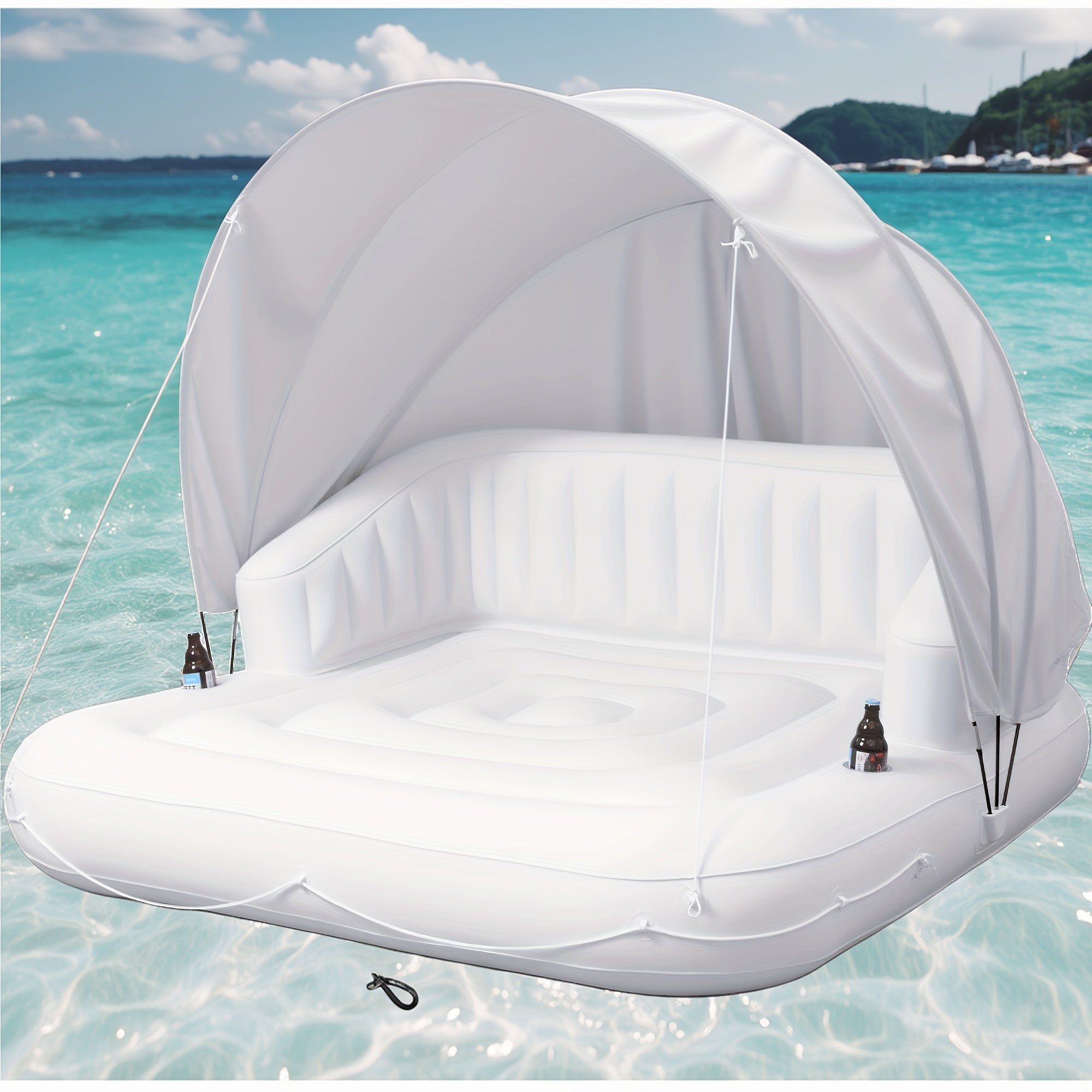 Large 70-Inch Inflatable Pool Float For 2 Adults - Detachable Sun Canopy & Dual Cup Holders - Beach/Pool Lounger Raft