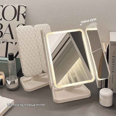 Smart LED Light Makeup Mirror Desktop Desktop Three-sided Folding Beauty Makeup Dressing 270 Degree Super Wide Angle Goddess Ceremony