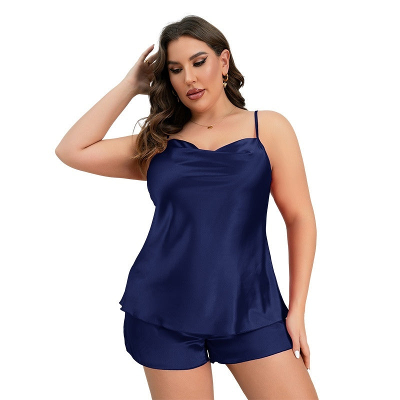 Plus Size Women's Clothing Loose Home Clothes Silk Suspenders Shorts Summer Home Clothes Silk Pajamas