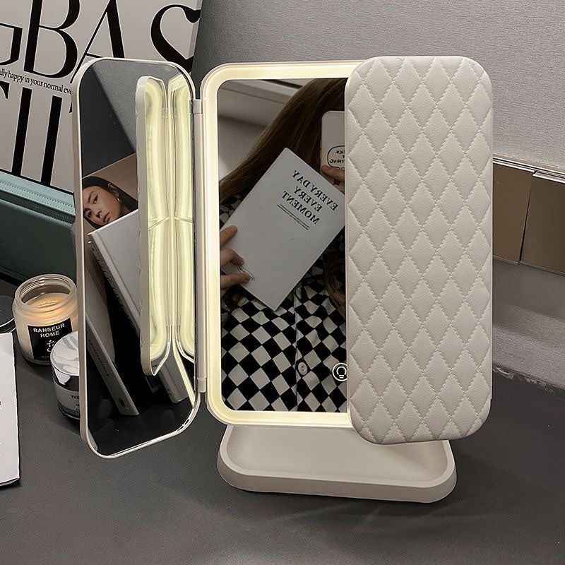 Smart LED Light Makeup Mirror Desktop Desktop Three-sided Folding Beauty Makeup Dressing 270 Degree Super Wide Angle Goddess Ceremony