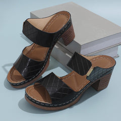 PU Leather Block Heel Sandals - Jess Deals