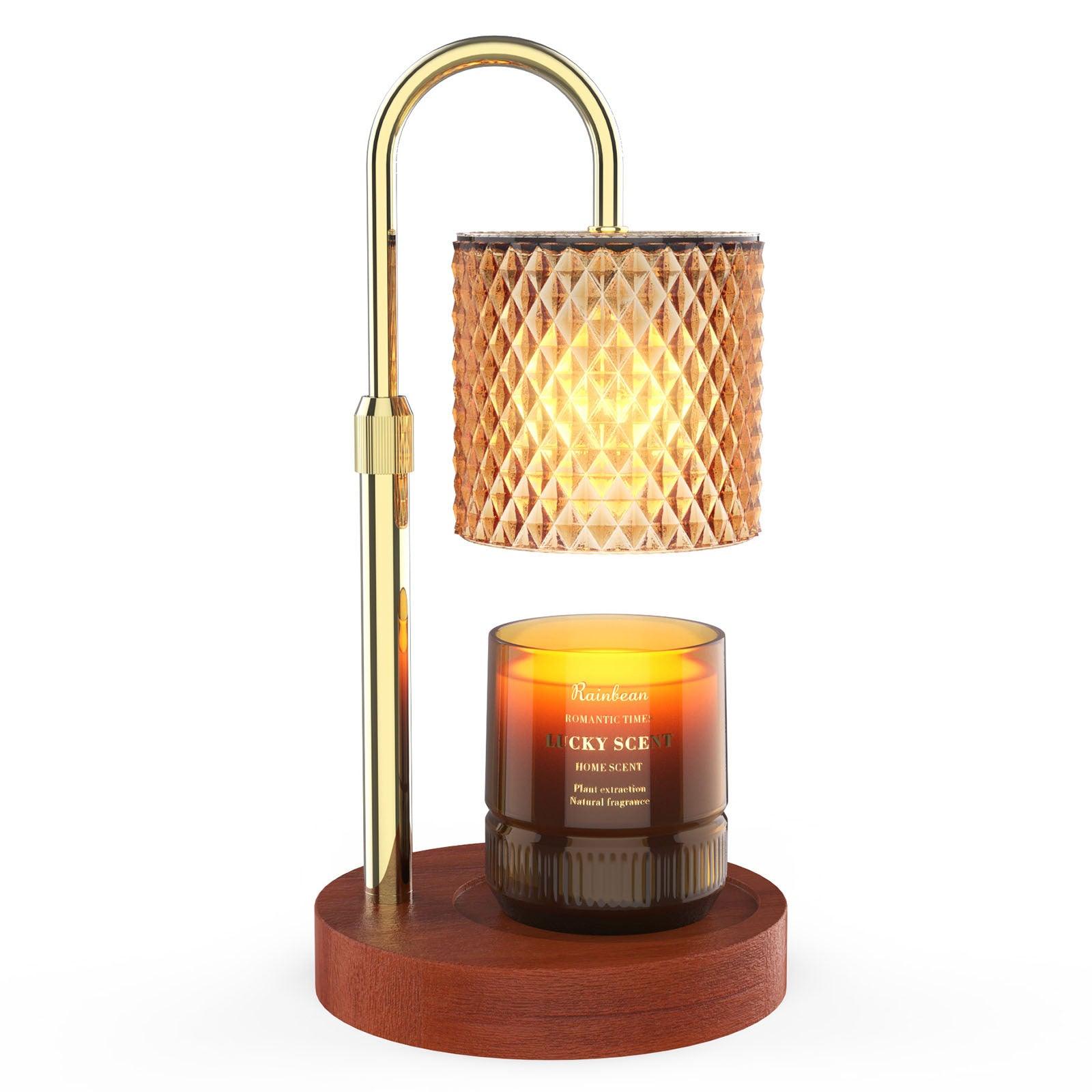 RAINBEAN Candle Warmer Lamp, Adjustable Height Electric Candle Warmer With Timer And Dimmer Vintage Wax Warmer Light For Jar Candles Home Decor Gifts Amber Glass & Walnut Wood - Jess Deals