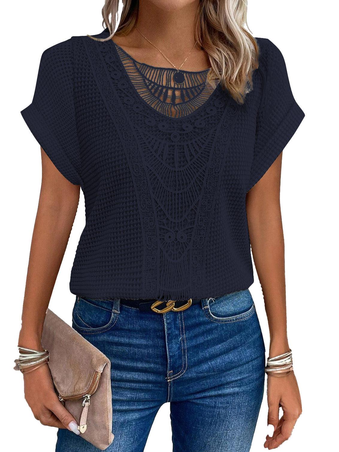 Summer Hollow Out Short-sleeved T-shirt Women's Clothing - Jess Deals