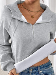 Long-sleeved casual hoodie autumn and winter new style plus velvet thickened solid color pullover sweater top - Jess Deals