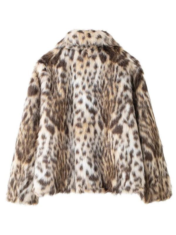 New Wild Leopard Print Short Lapel Furry Coat - Jess Deals