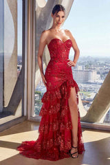 Strapless Layered Ruffle Mermaid Dress
